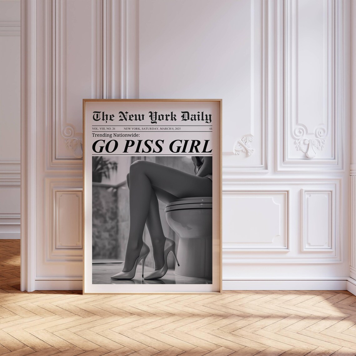 Go Piss Girl Newspaper Print, Funny Bathroom Decor - Image 7