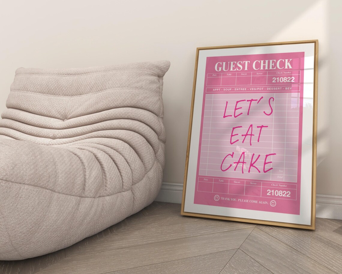 Lets Eat Cake Pink Guest Check Trendy Birthday Party Quote Poster - Image 3