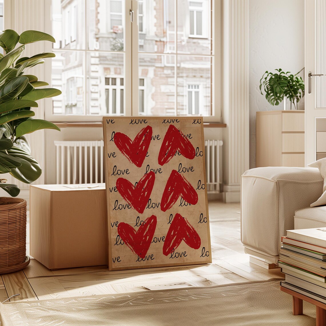 Love You Red Brushstroke Hearts Kraft Paper Retro Love Poster - Image 4