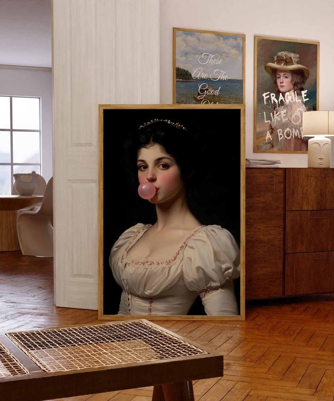 Pink Bubblegum Baroque Lady Tiara Portrait Altered Classic Art Poster - Image 6