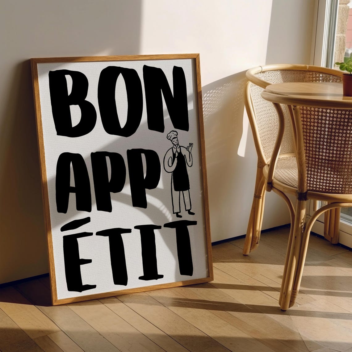 Bon Appetit Black French Kitchen Chef Minimalist Typography Poster - Image 5