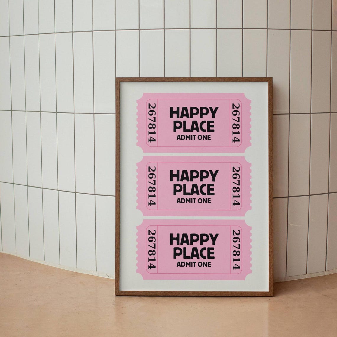 Happy Place Admit One Pink Retro Tickets Trendy Quote Poster - Image 5