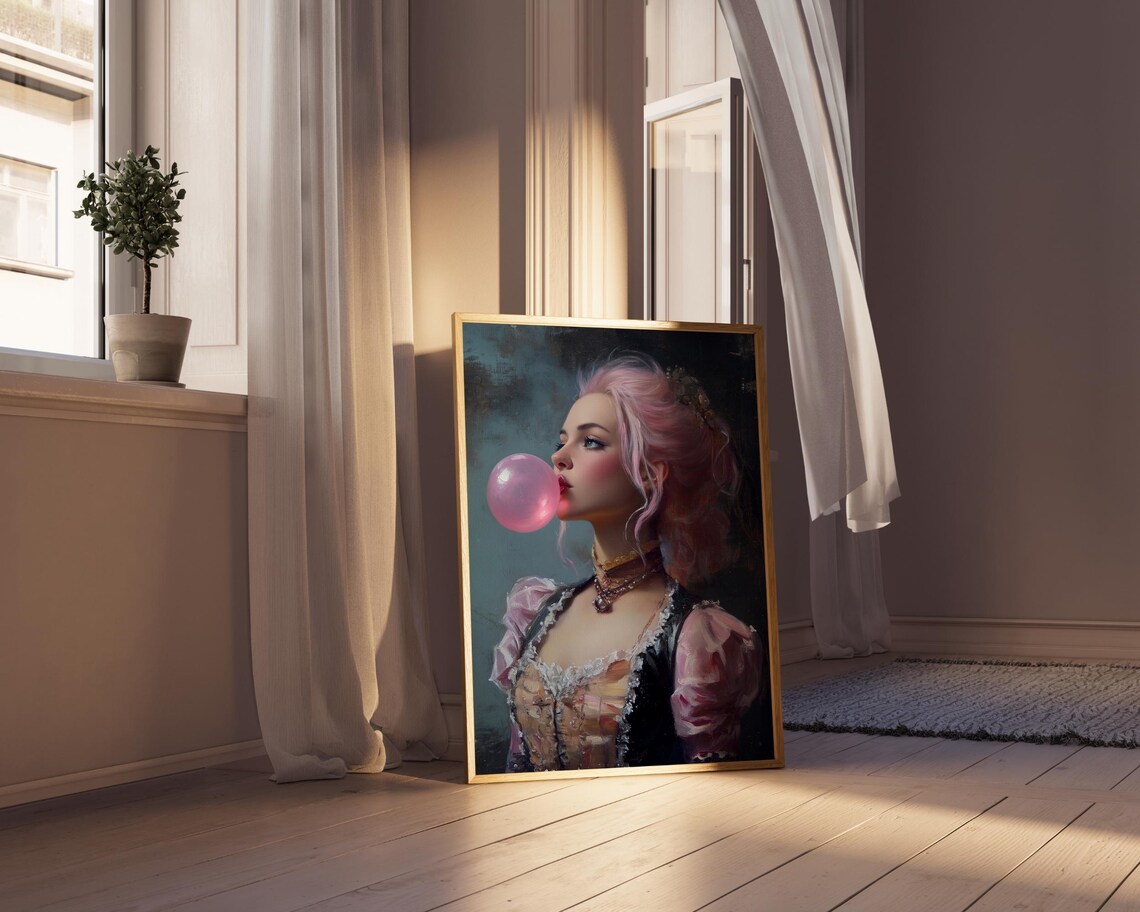Pink Bubblegum Rococo Lady Oil Painting Style Altered Portrait Poster - Image 5