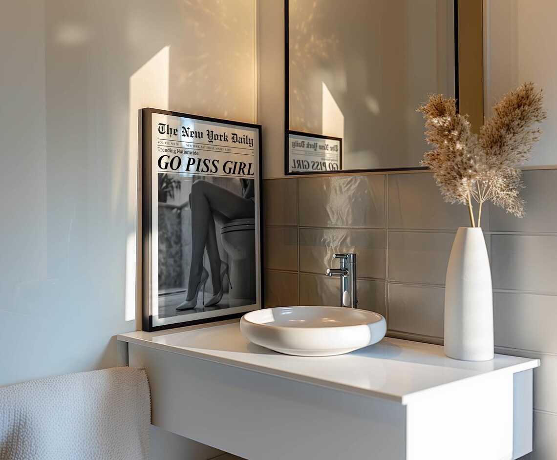 Go Piss Girl Newspaper Print, Funny Bathroom Decor - Image 4
