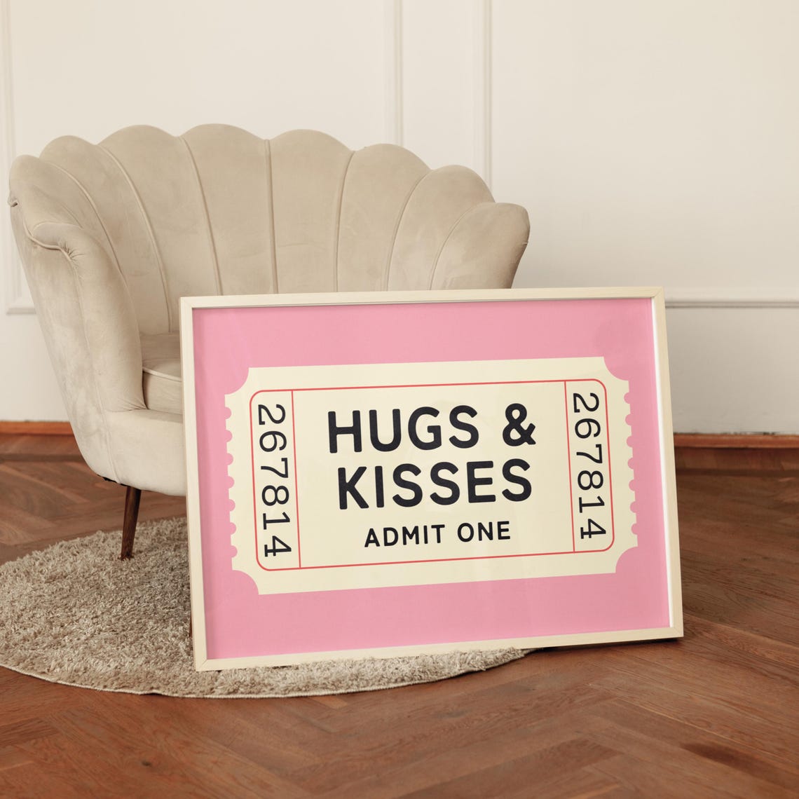 Hugs And Kisses Admit One Pink Retro Ticket Stub Love Poster - Image 8