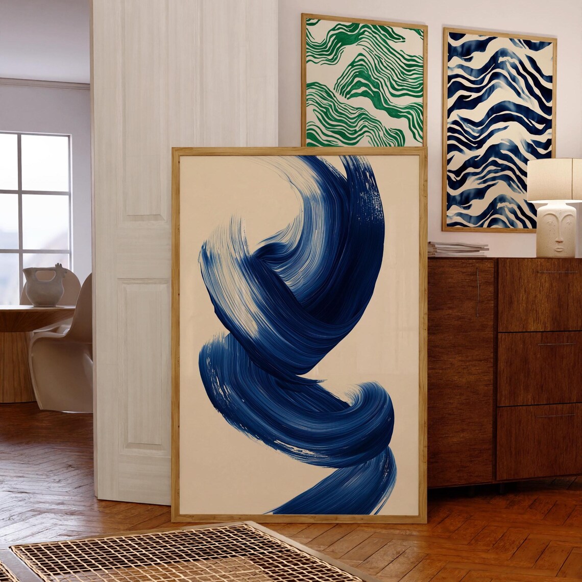 Navy Blue Abstract Mid Century Art Print - Image 5