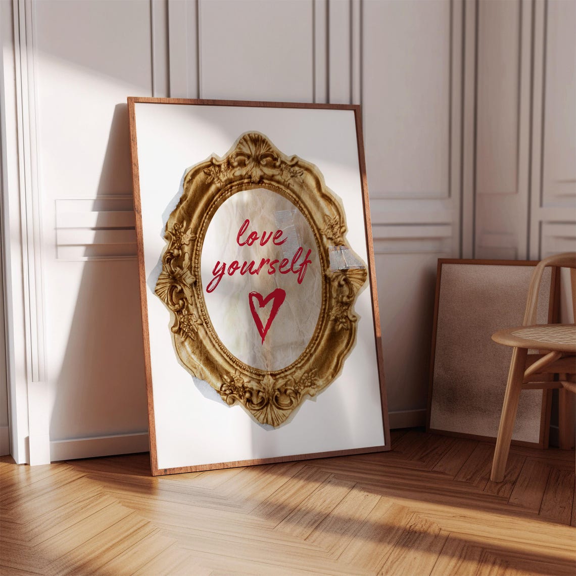 Love Yourself Red Script Gold Vintage Frame Self Love Wall Poster - Image 4