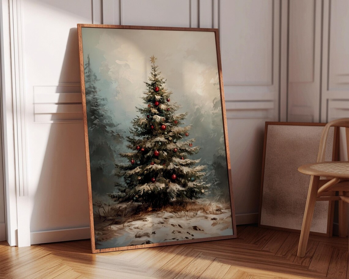 Vintage Christmas Tree Snowy Winter Wonderland Holiday Art Poster - Image 3