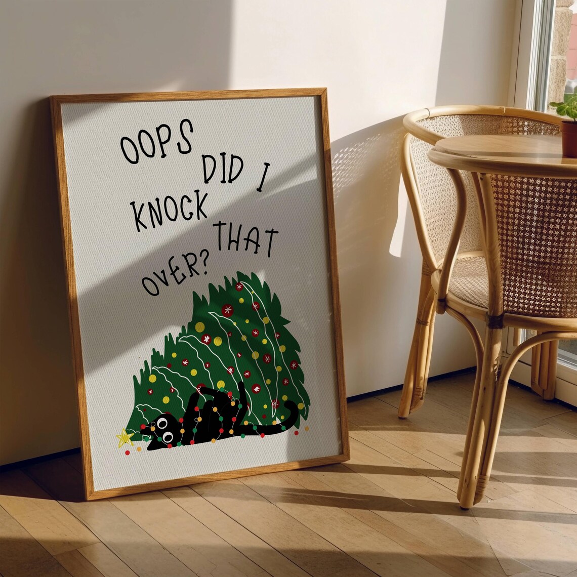 Funny Christmas Tree And Black Cat Art Print - Image 3