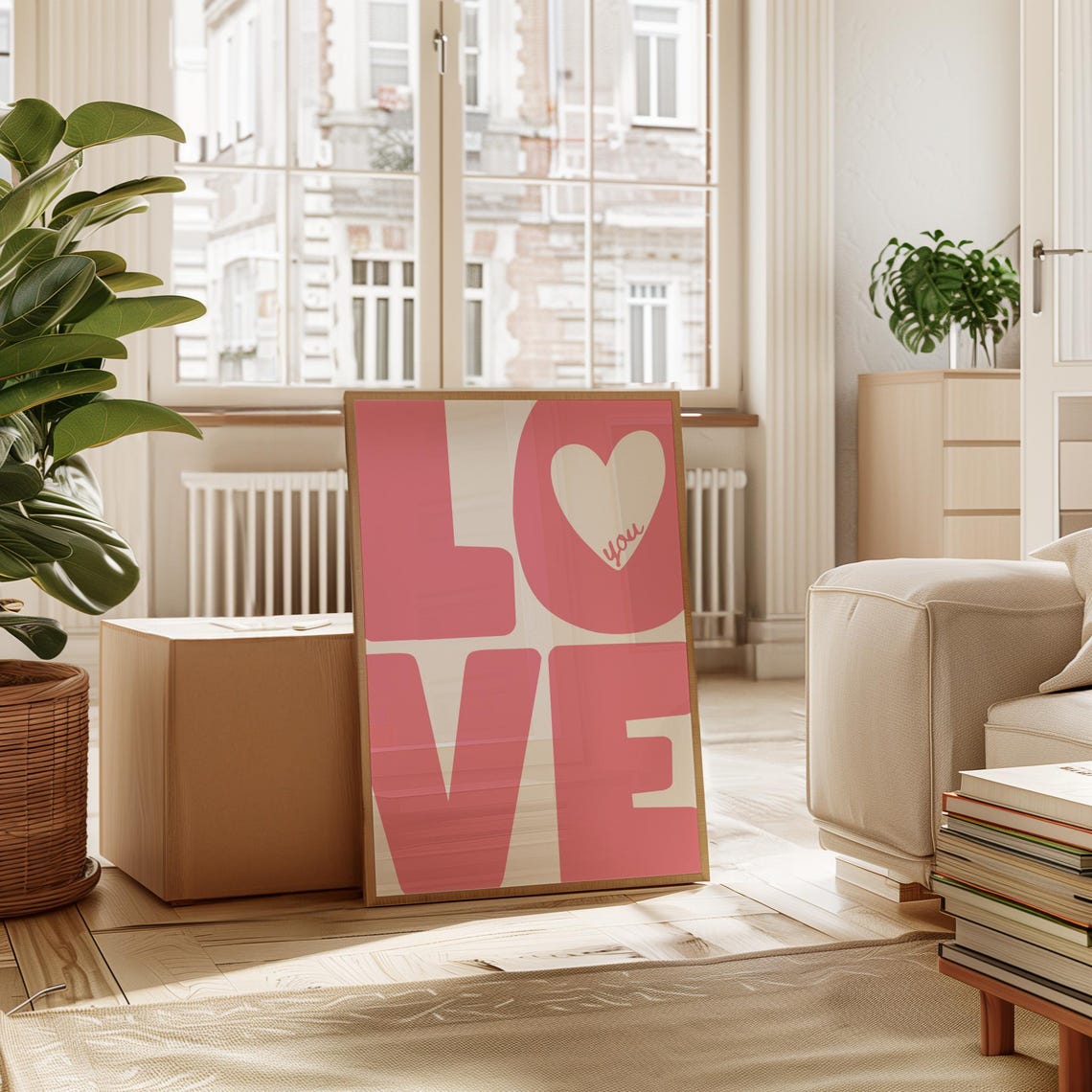 Love You Pink Big Block Letters Heart Typography Wall Poster - Image 3