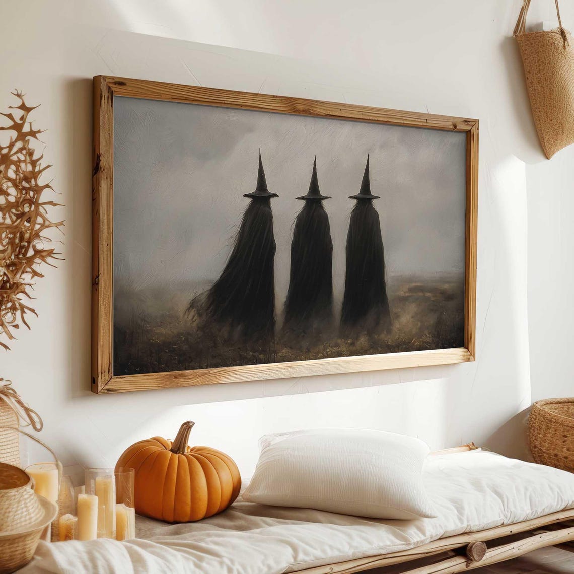 Three Witches In Fog Dark Witchy Coven Spooky Halloween Wall Art - Image 3