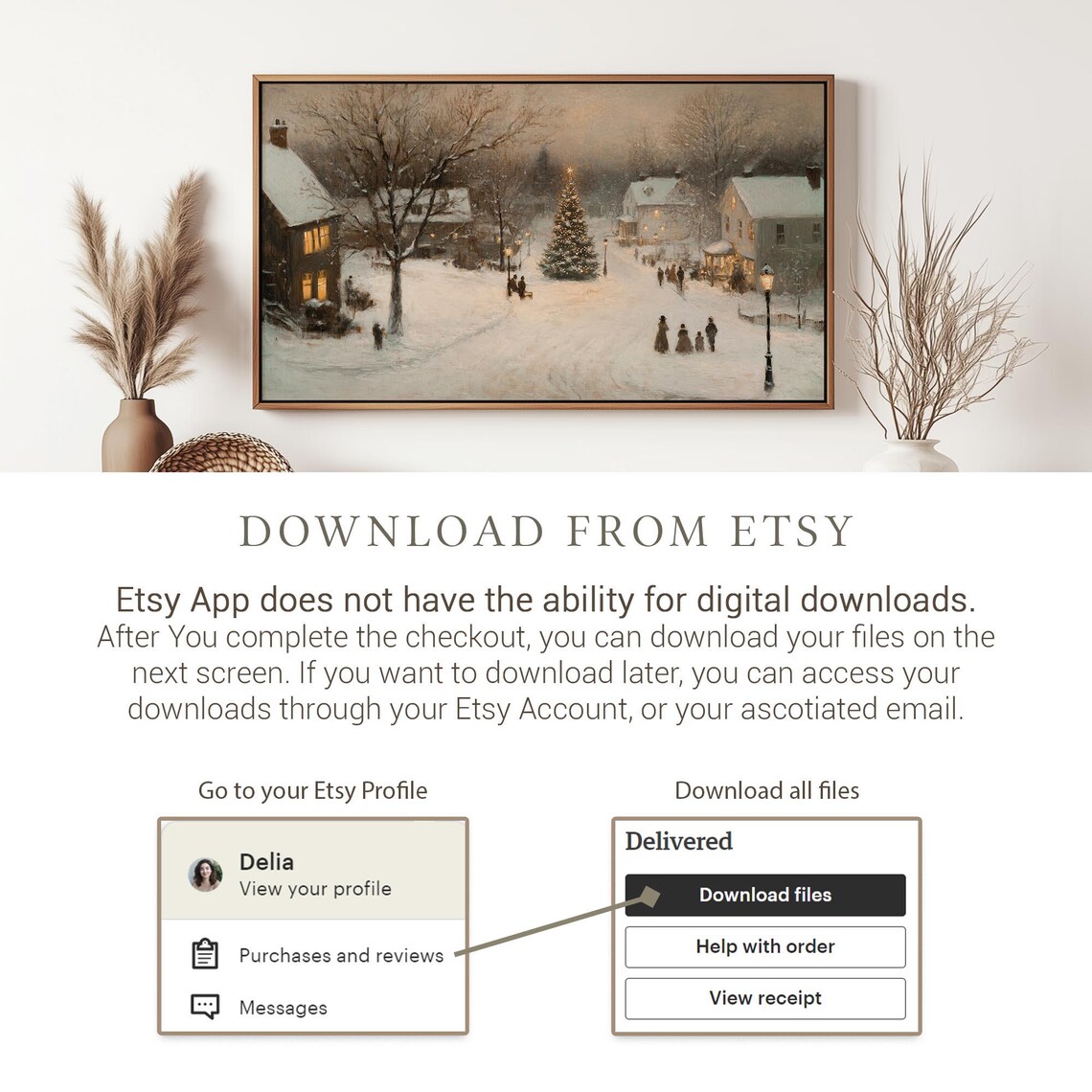 Snowy Village Christmas Street with Illuminated Tree Night Poster - Image 2