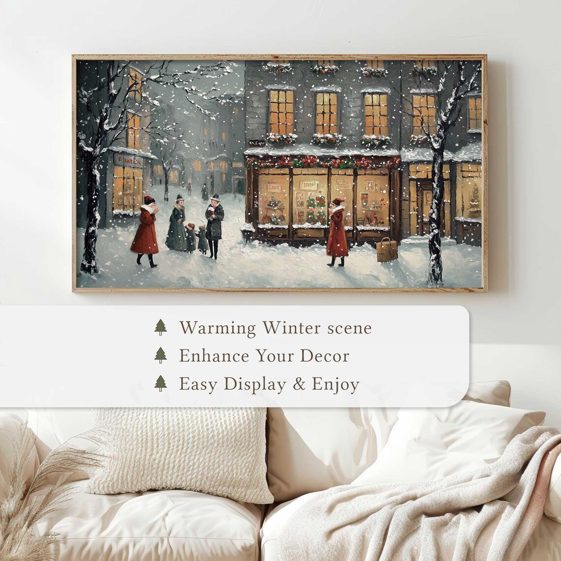 Vintage Snowy Christmas Street Carolers Holiday Shop Wall Art - Image 4