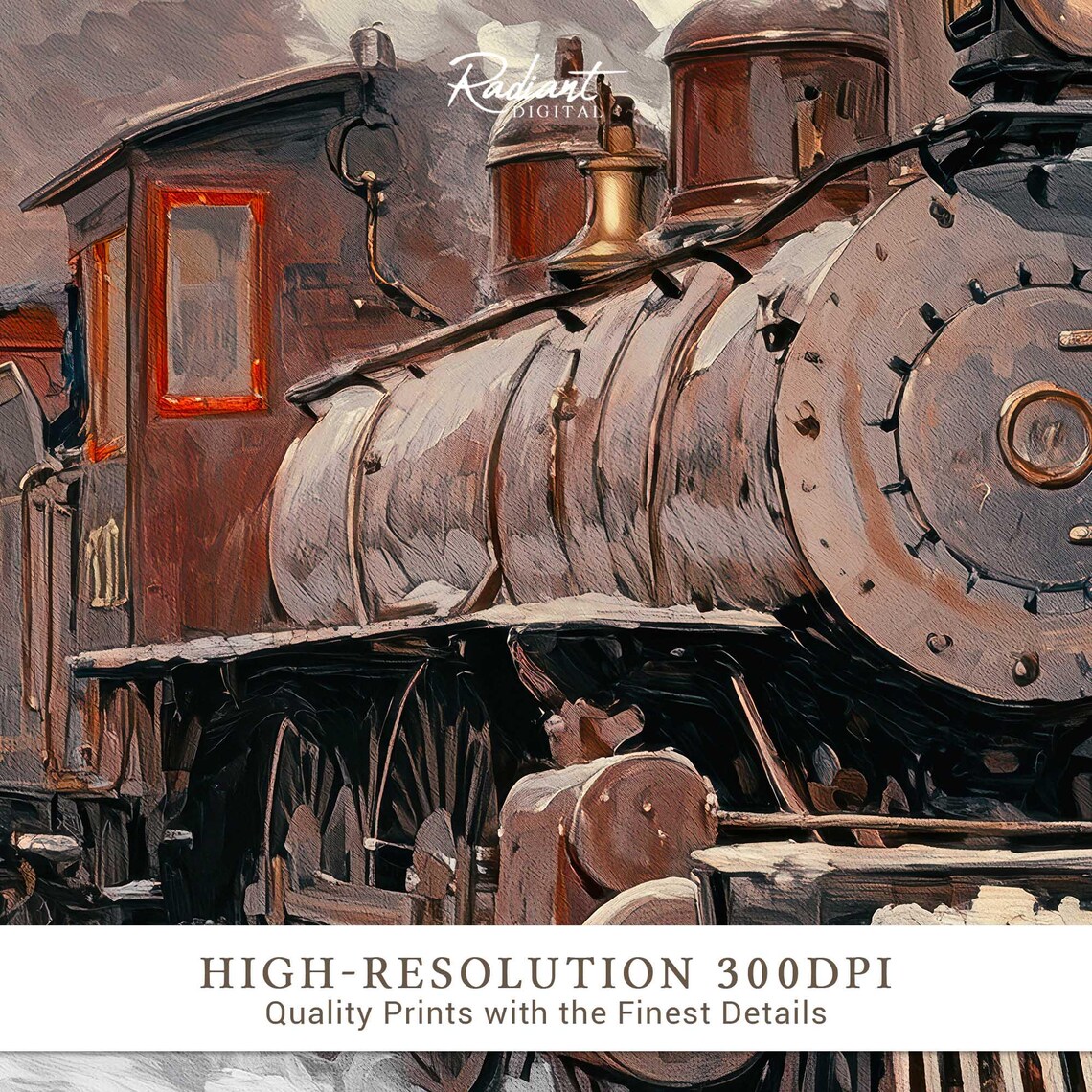 Vintage Red Steam Train Snowy Station Winter Locomotive Art Print - Image 3
