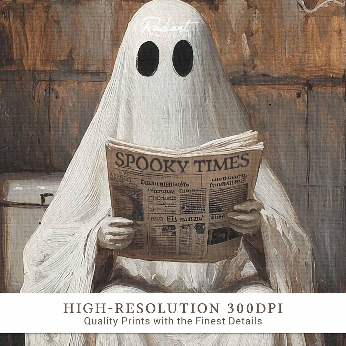Funny Ghost Reading Newspaper on Toilet Spooky Bathroom Humor Print - Image 3