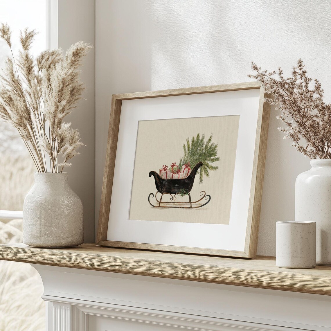 Vintage Black Sleigh with Gifts Pine Branches Holiday Poster - Image 5