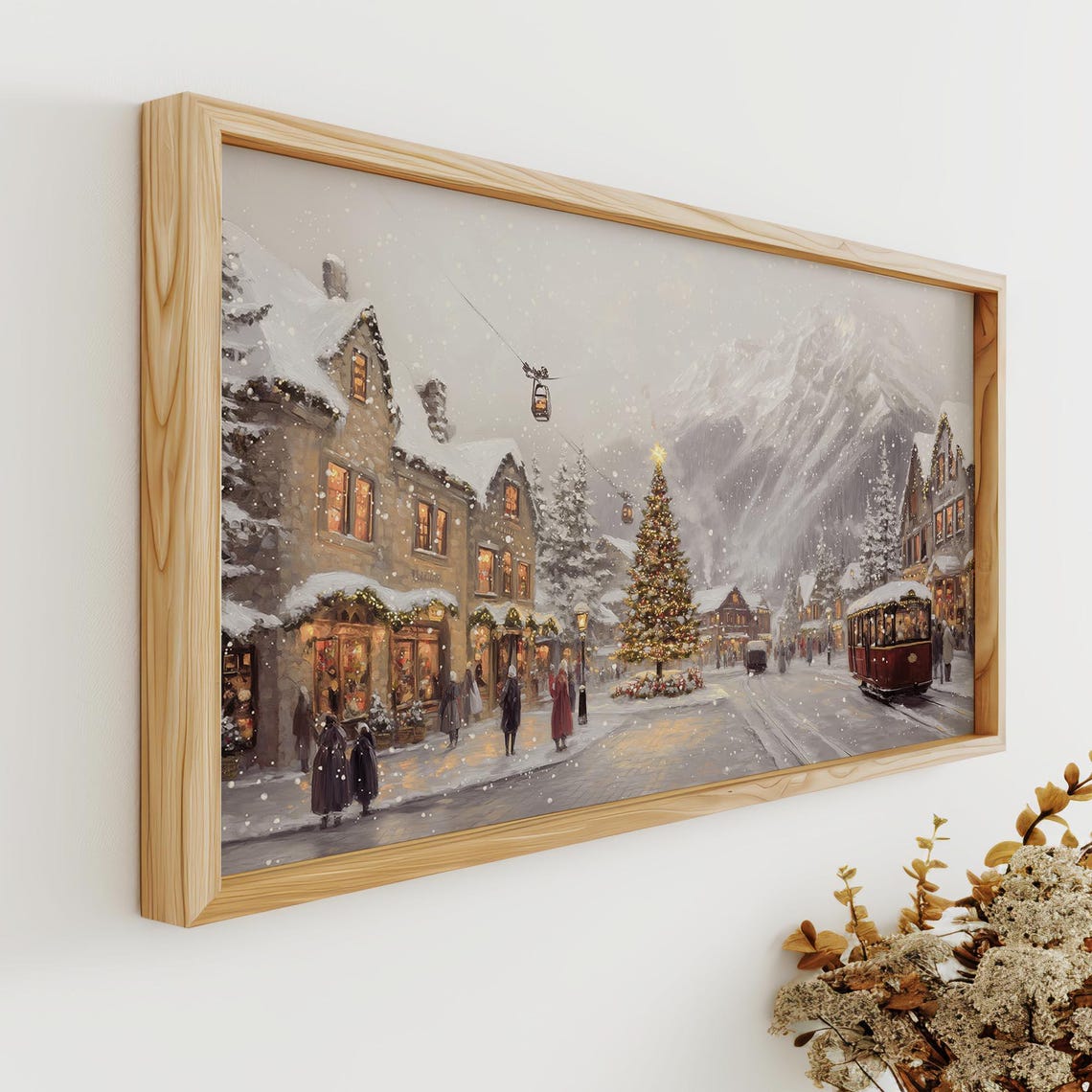 Frame Tv Art Christmas Frame Tv Art 4k Winter Painting Tv Art Vintage Landscape Village Painting Tv Wallpaper - Image 2