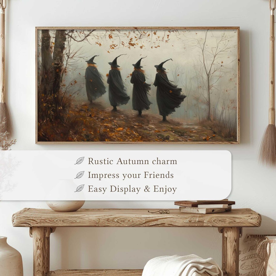 Four Witches Walking Foggy Autumn Path Halloween Coven Art Poster - Image 4