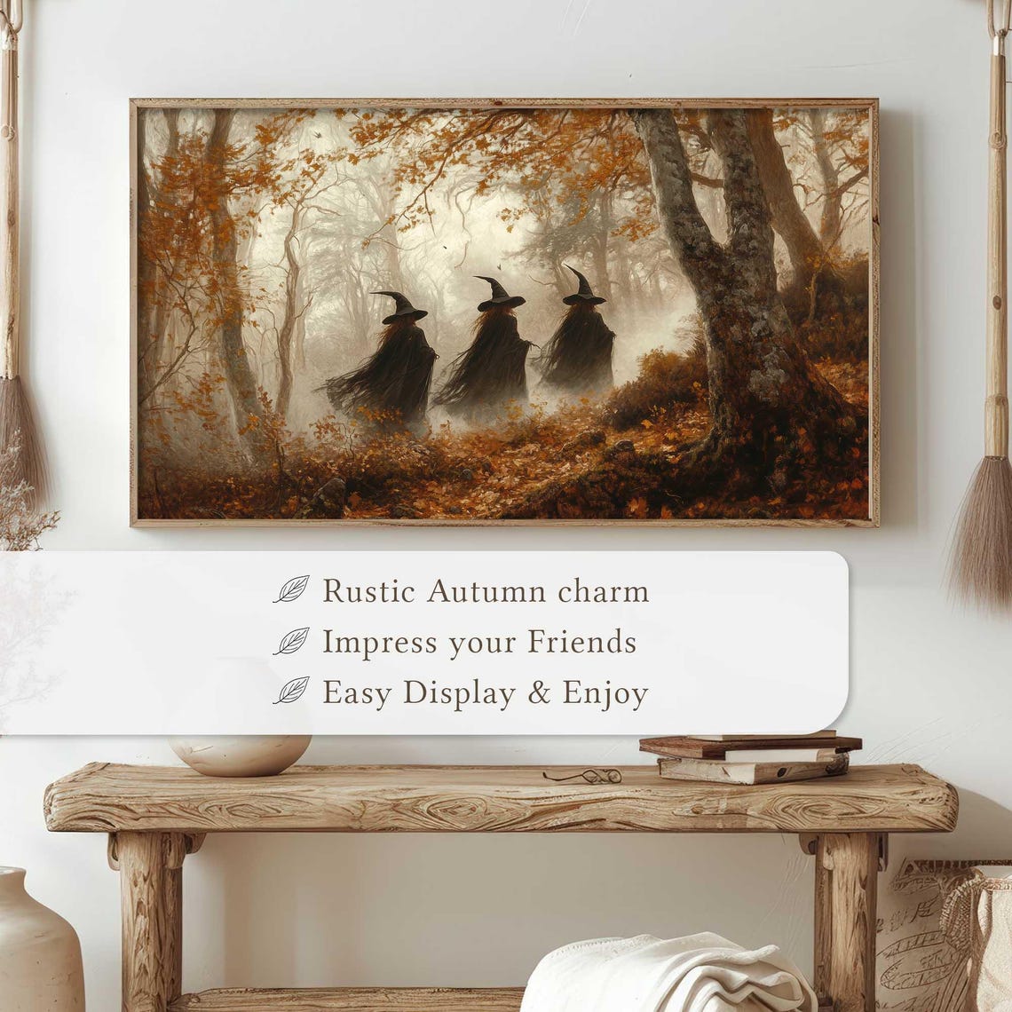 Three Witches in Misty Autumn Forest Halloween Coven Art Poster - Image 4