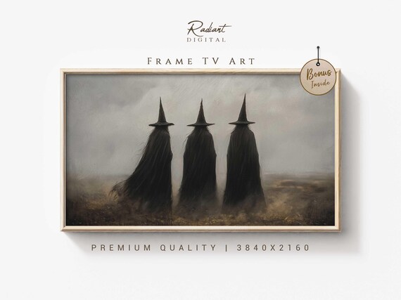 Three Witches In Fog Dark Witchy Coven Spooky Halloween Wall Art
