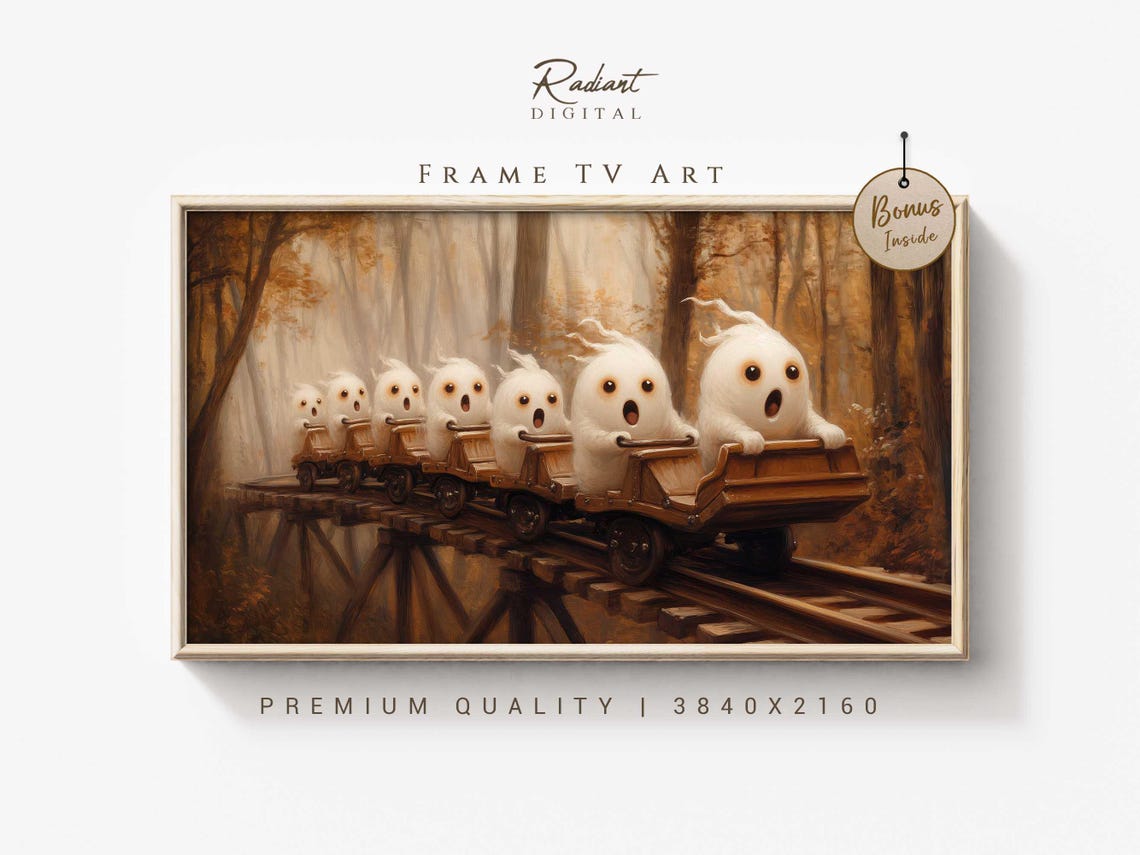 Cute Ghost Frame Tv Art Ghost Fun Fair Art Whimsical Ghosts Earth Tone Fall Art Halloween Tv Art Rustic Halloween Frame Tv