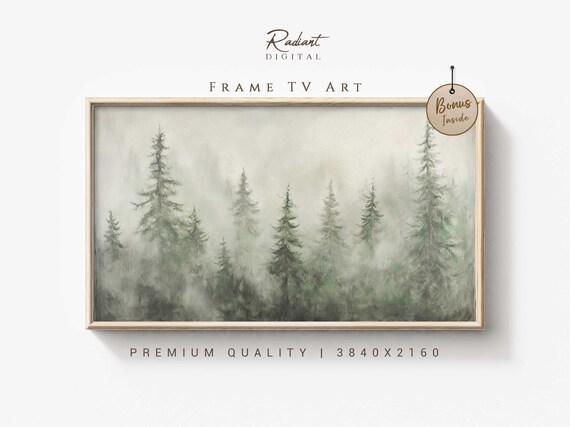 Misty Pine Forest Soft Sage Green Minimalist Winter Watercolor Poster