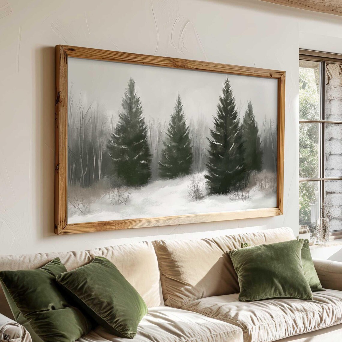Dark Evergreen Forest Winter Fog Moody Nature Watercolor Poster - Image 3