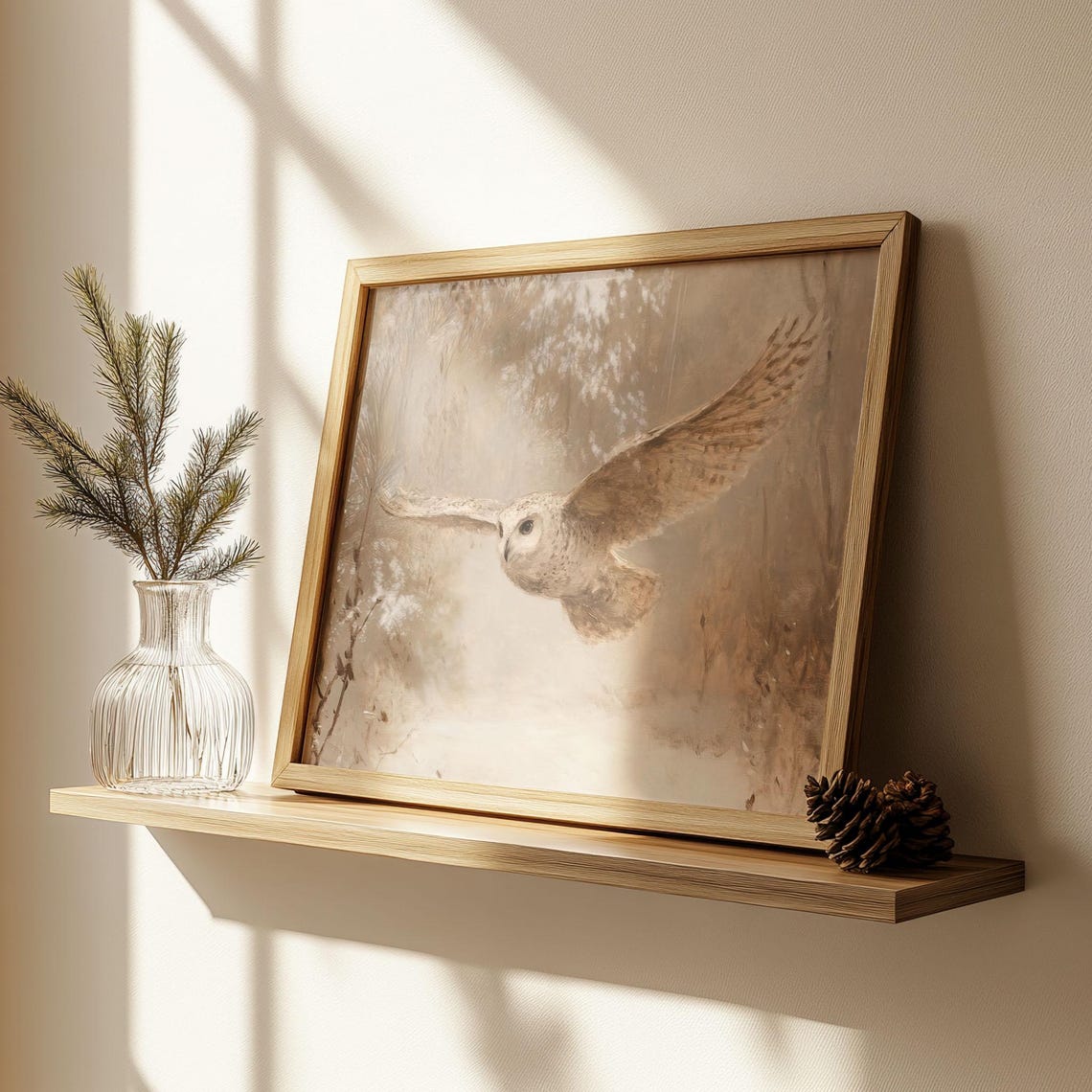 Snowy Owl In Flight Watercolor Rustic Winter Wildlife Wall Art - Image 2