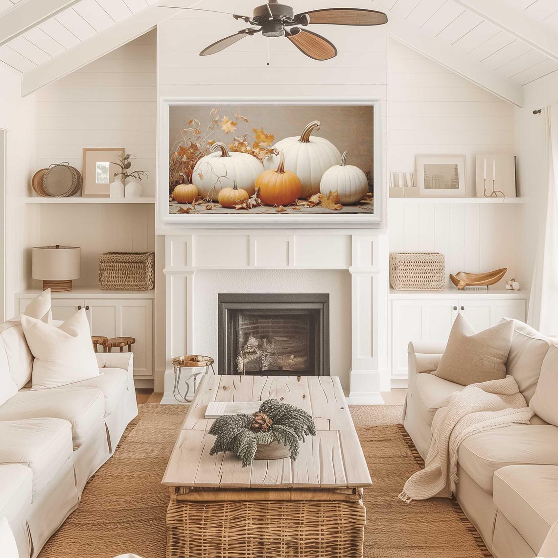 White Pumpkin Harvest Neutral Fall Still Life Autumn Wall Art - Image 4
