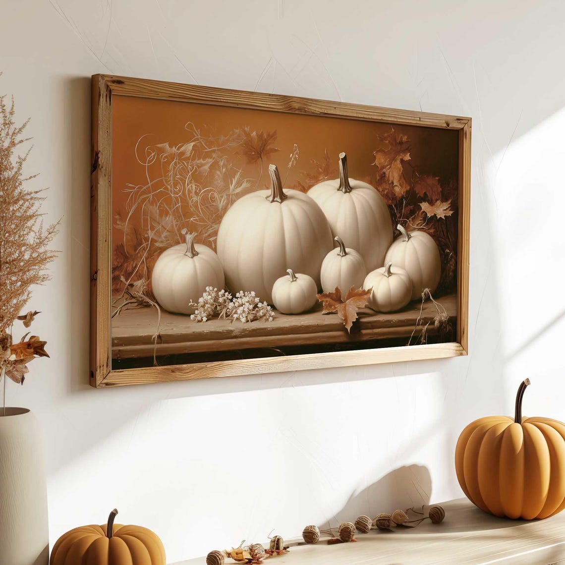 White Pumpkin Harvest Arrangement Warm Amber Fall Art Poster - Image 3