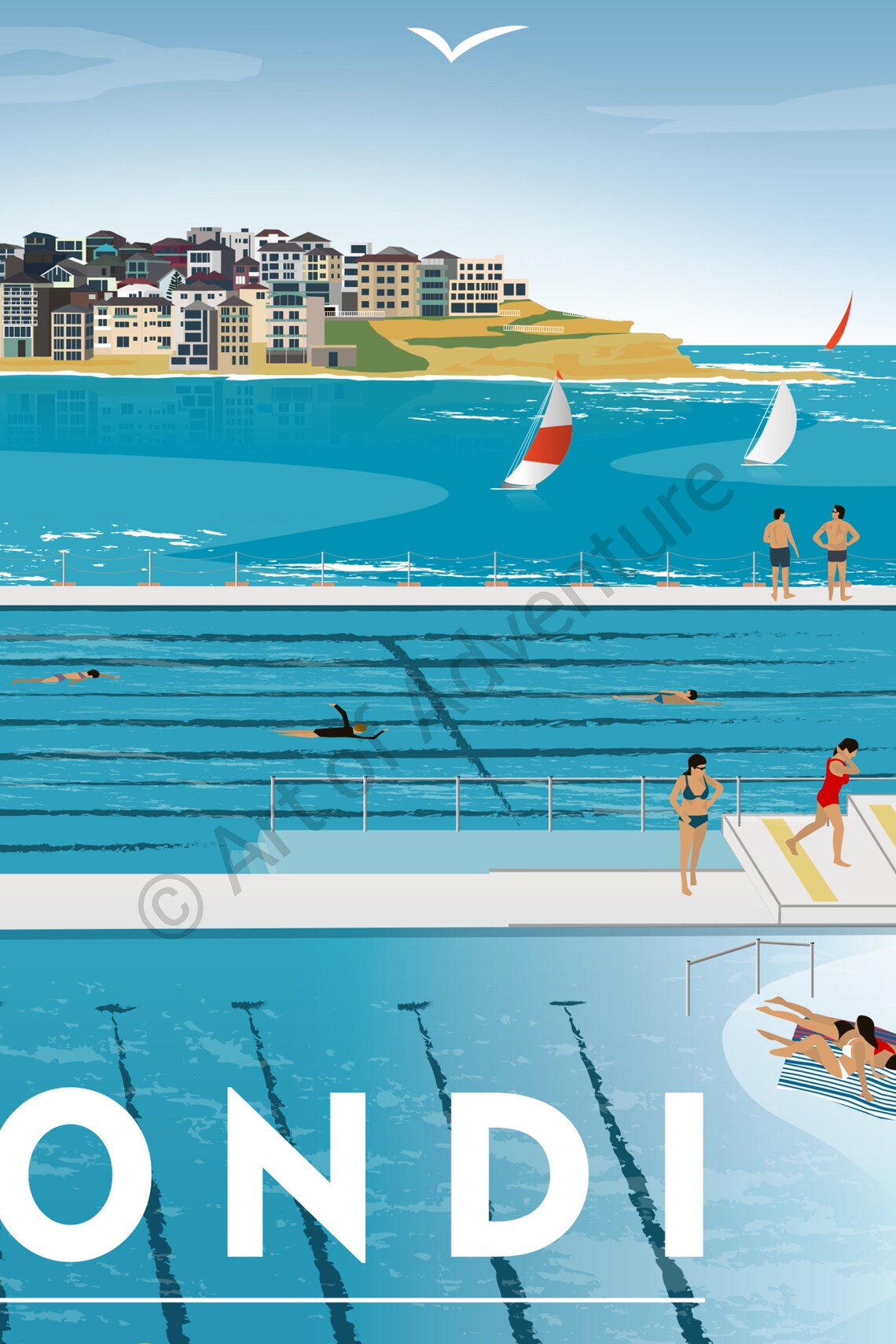 Bondi Icebergs Australia Vintage Travel Poster - Image 3