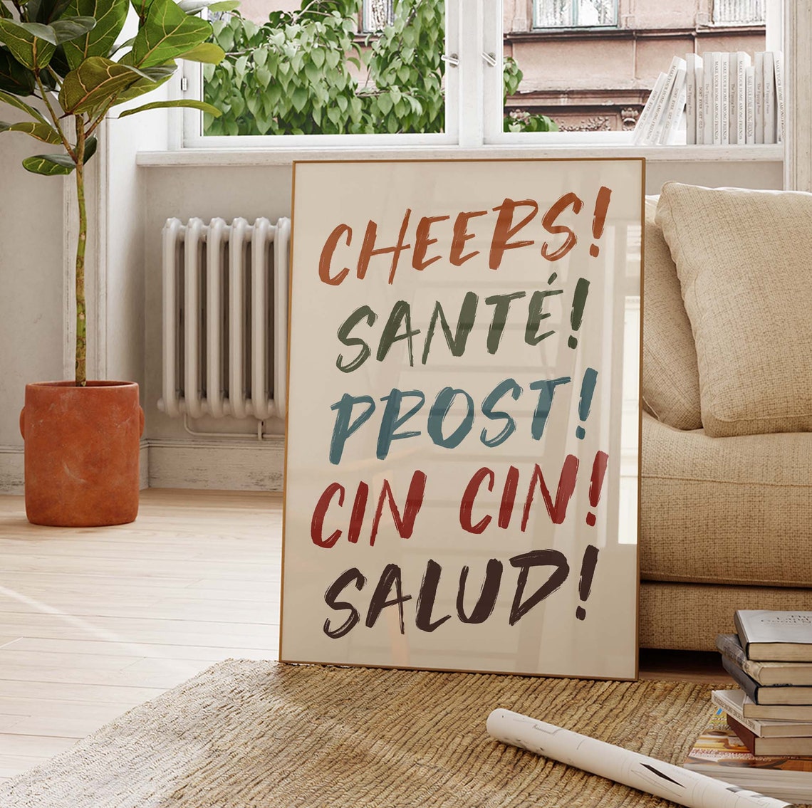 Cheers Sante Prost Cin Cin Salud Multicolor Bar Cart Typography Print - Image 3