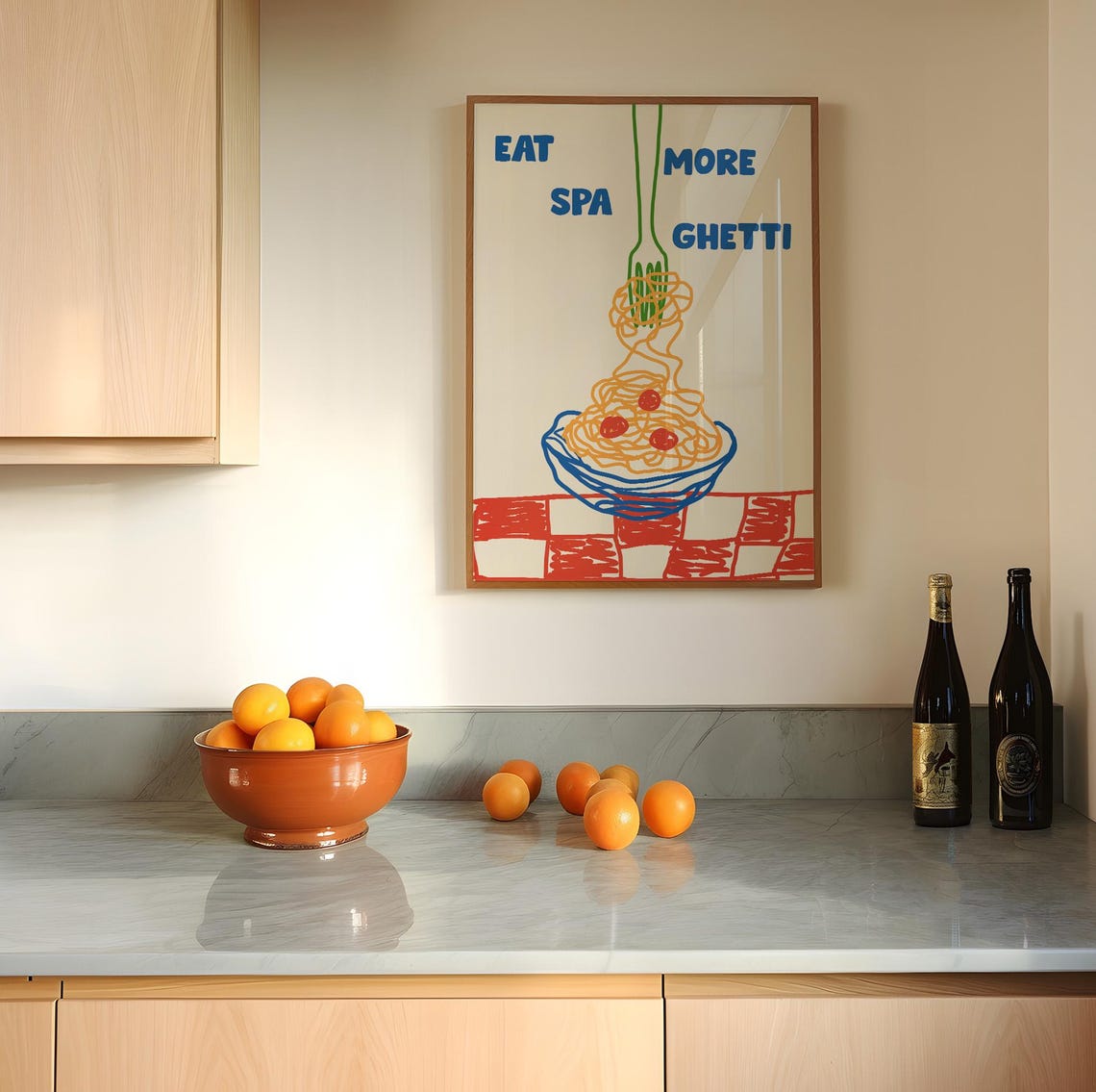 Eat More Spaghetti Fun Bold Blue Kitchen Pasta Bowl Retro Poster - Image 4