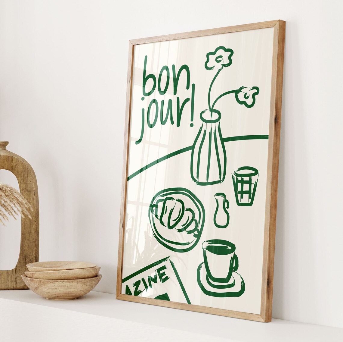 Bonjour French Breakfast Art Print, Retro Kitchen Poster - Image 2