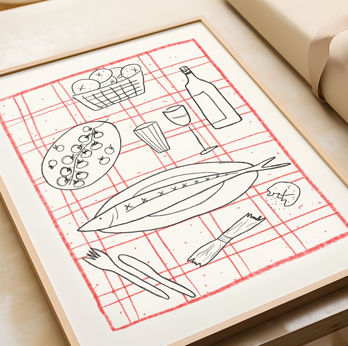 Rustic Hand Drawn Picnic Feast Table Sketch Illustration Poster - Image 3