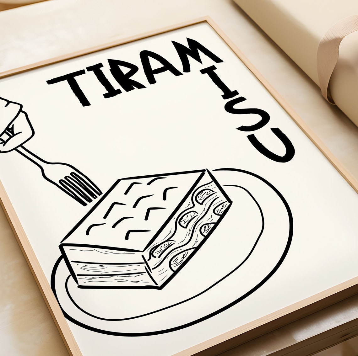 Tiramisu Italian Dessert Fork Slice Illustration Kitchen Poster - Image 2