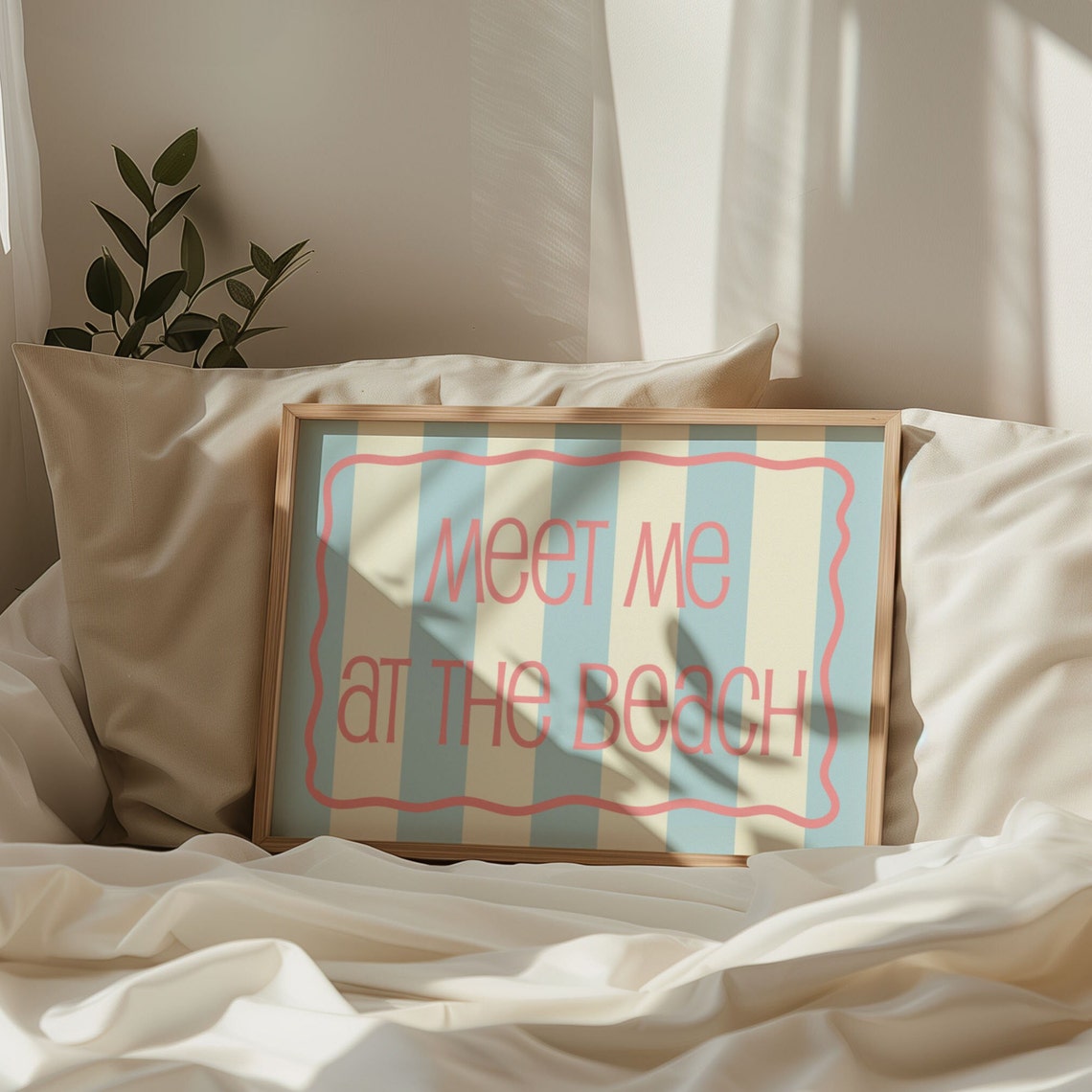 Meet Me at the Beach Coastal Striped Summer Beach House Wall Art - Image 2