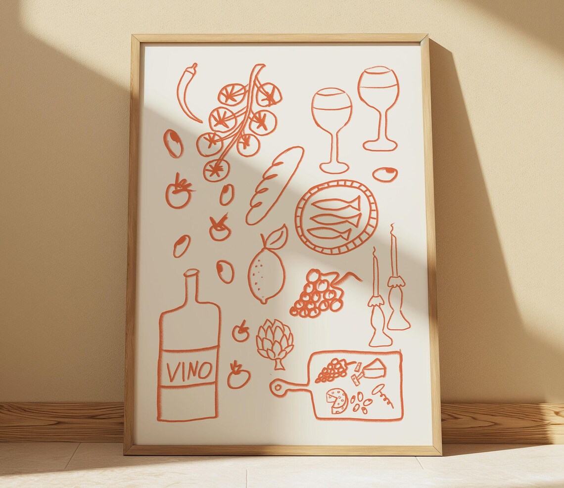 Retro Dinner Table, Maximalist Kitchen Art Print