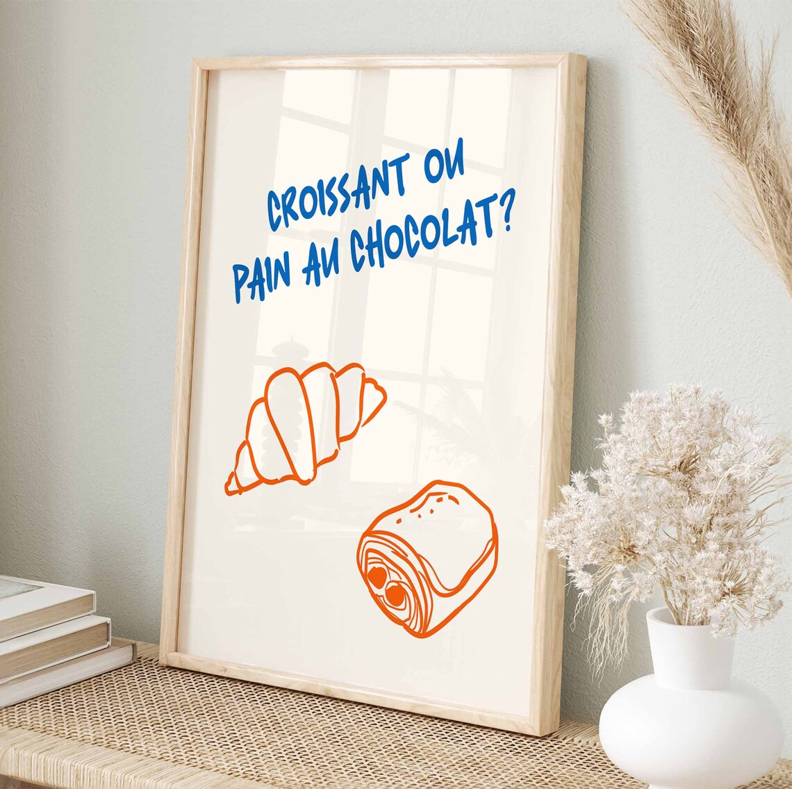 Croissant Ou Pain Au Chocolat Blue French Bakery Quote Poster - Image 4