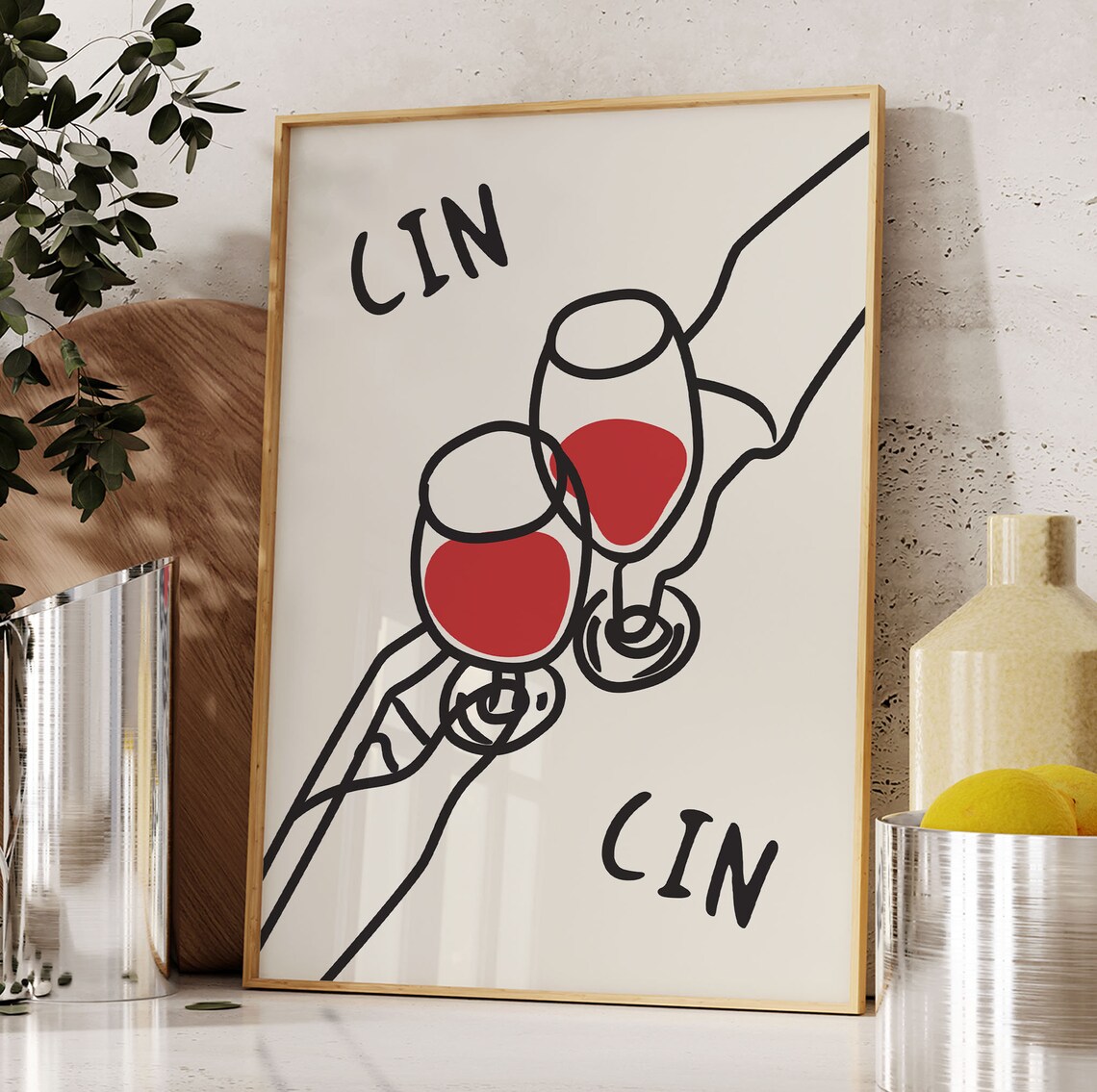 Cin Cin Wine Print, Vintage Mid-Century Bar Cart Art - Image 3