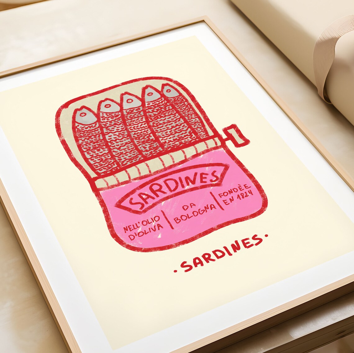 Pink Sardines Tin Art Print, Retro Kitchen Decor - Image 3