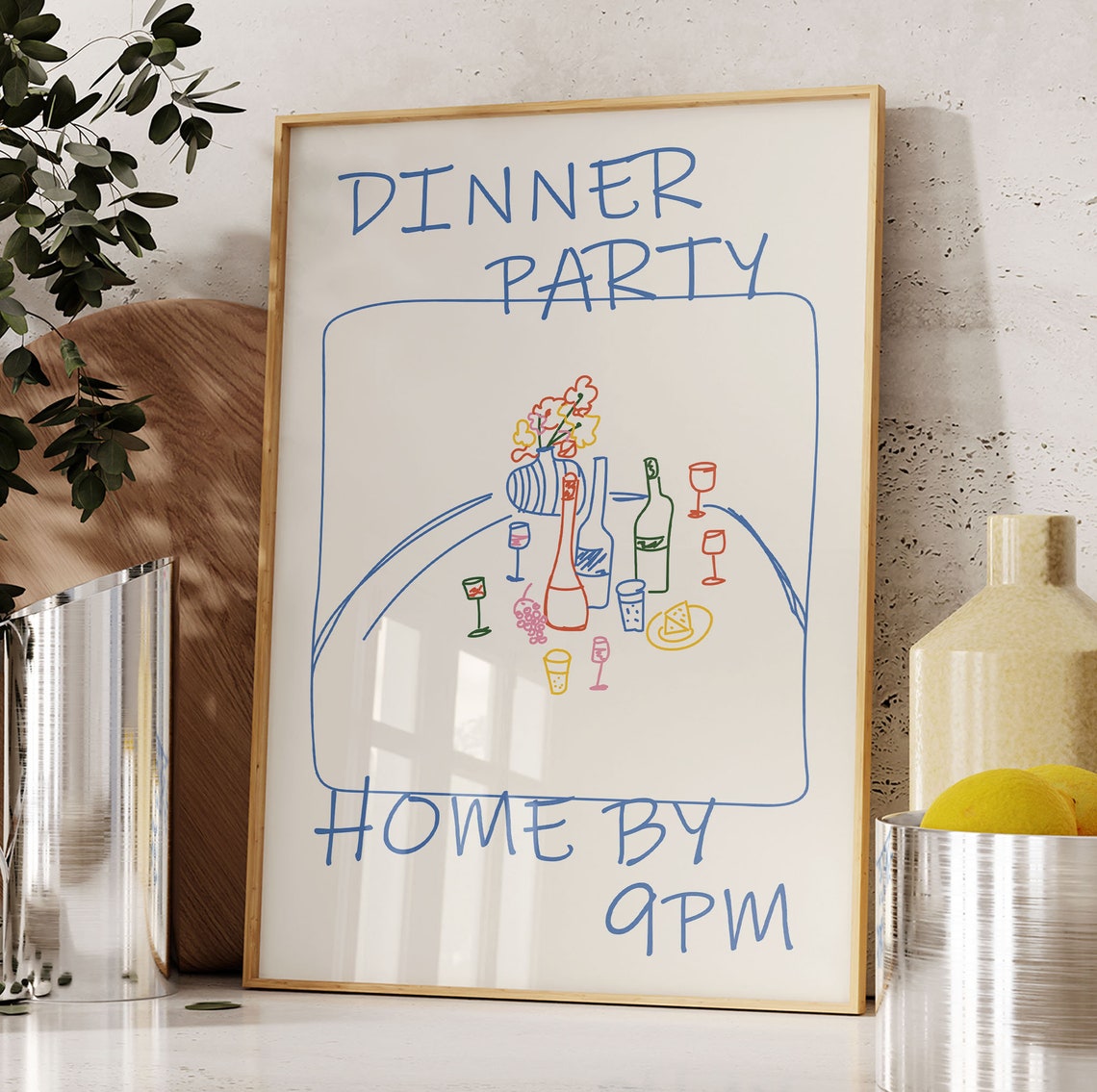 Dinner Party Home by 9PM Funny Line Art Dining Table Art Poster - Image 4