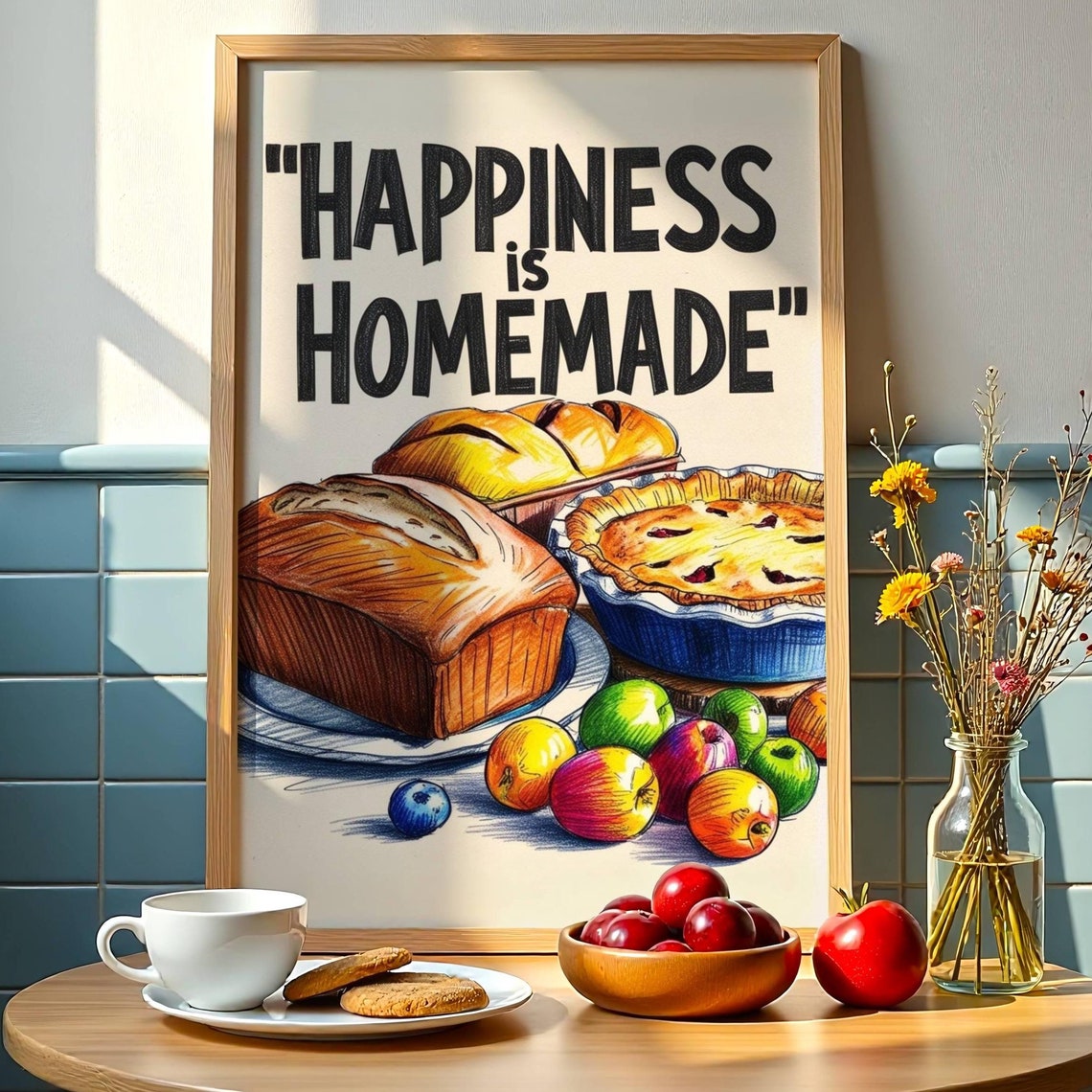 'Happiness Is Homemade' Rustic Bread and Pie Farmhouse Kitchen Poster - Image 4