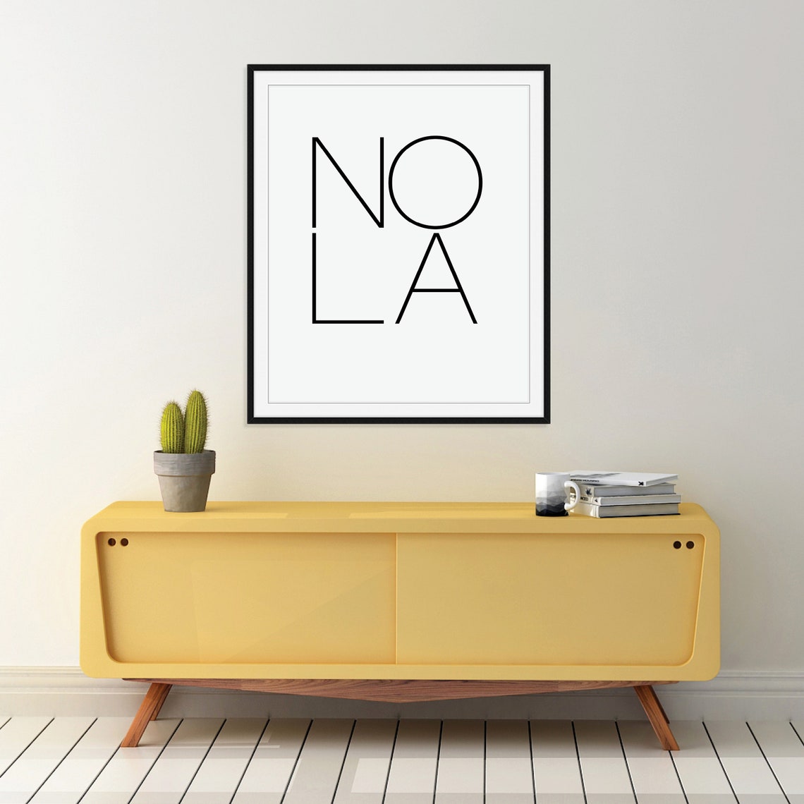 NOLA New Orleans Minimalist Thin Line Typography Black White Poster - Image 2