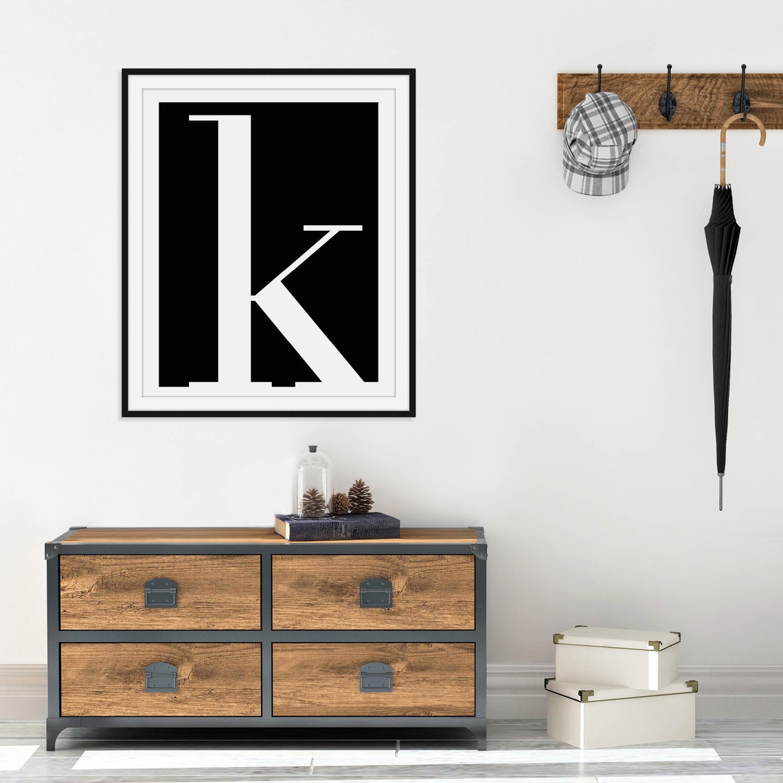 Lowercase Letter K Monogram Poster White on Black Modern Decor - Image 2