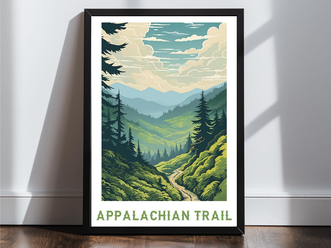 Appalachian Trail Green Mountain Forest Hiking Vintage Travel Poster