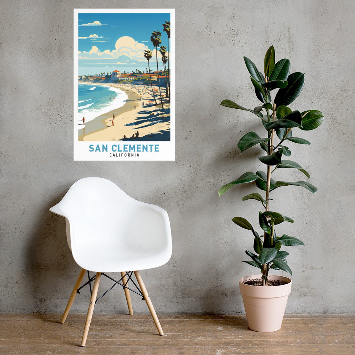 San Clemente California Sunny Beach Day Surf Shore Travel Poster