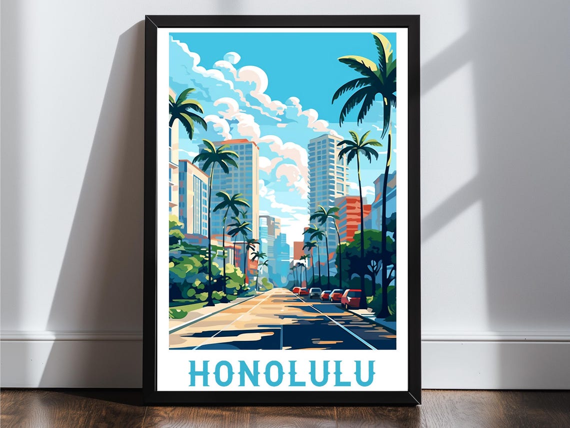 Honolulu Hawaii Vintage Travel Poster Print Wall Art Gift Idea Home Decor