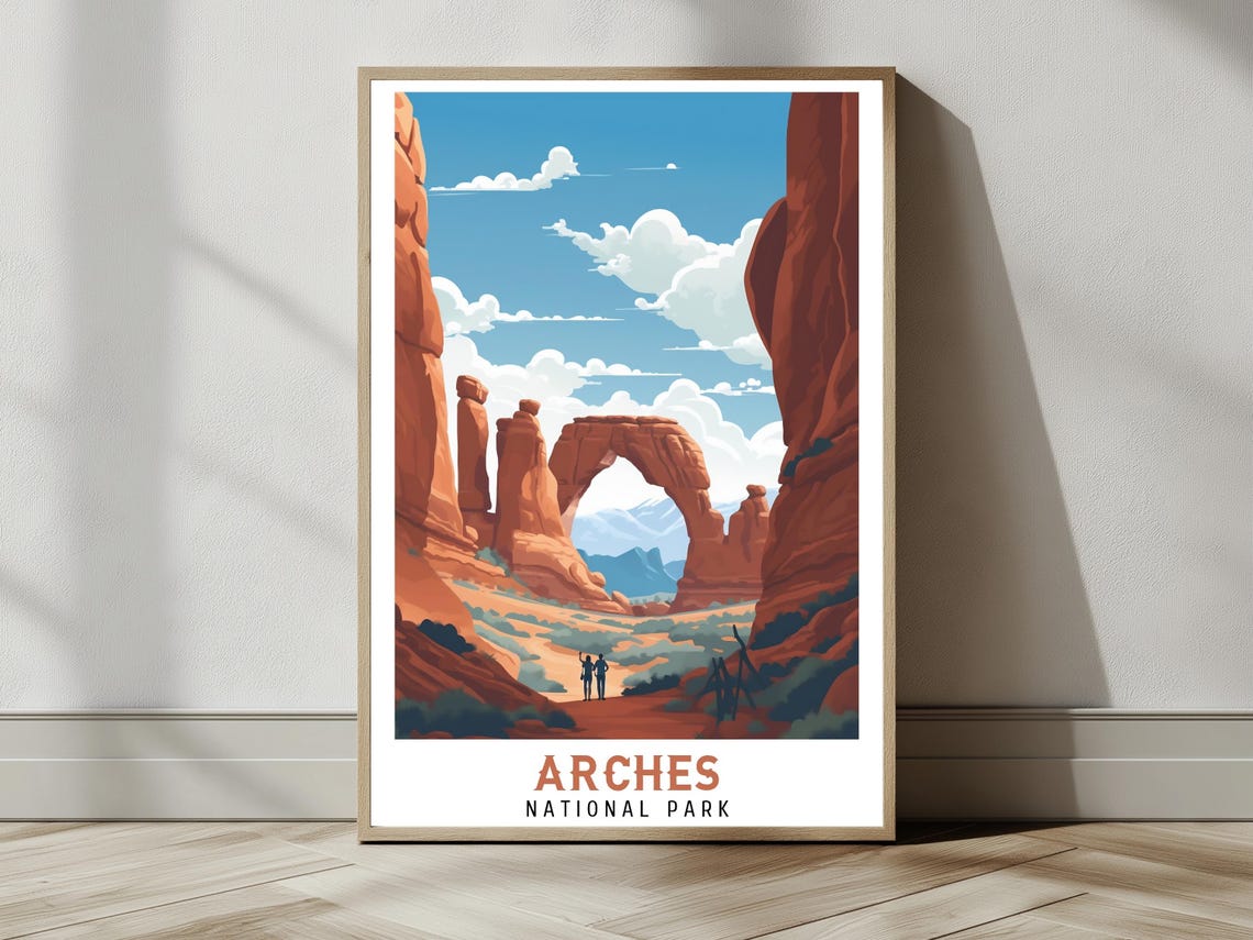 Arches National Park Red Rock Desert Arch Hikers Vintage Poster - Image 2