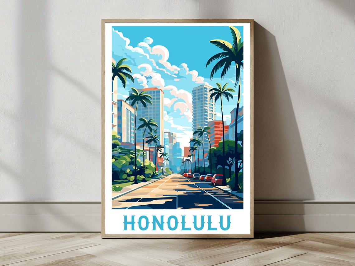 Honolulu Hawaii Vintage Travel Poster Print Wall Art Gift Idea Home Decor - Image 2